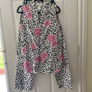 Scaasi Animal and Rose Print Pajama Set